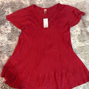 India Boutique Red Embroidered Short Sleeve Top